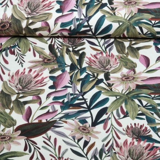 Toile de coton - Impression numérique Fleurs Ecru