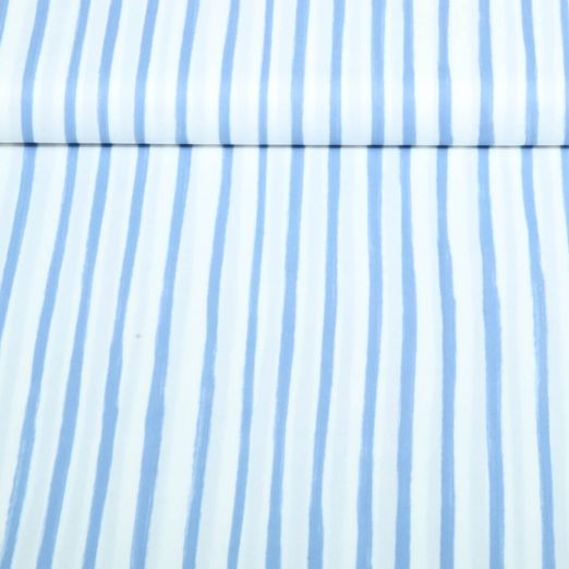 Popeline de coton - Impression numérique Paris Rayures Blanc Bleu