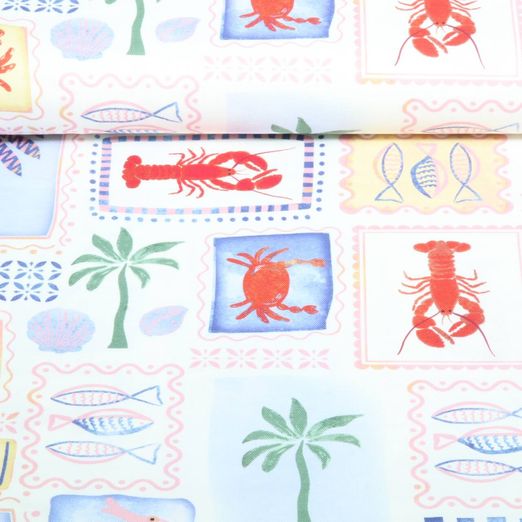 Toile de coton - Impression numérique Maritime Patchwork Blanc