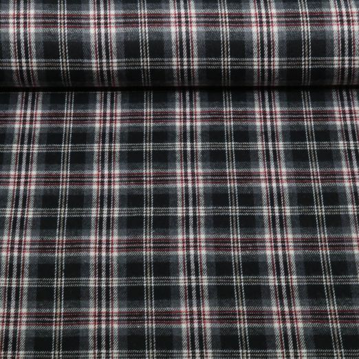 Tissu chemise - Carreaux bûcheron Noir Gratté Teinté dans la masse