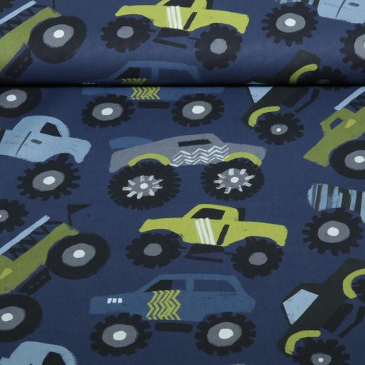 Baumwoll-Popeline - Digitaldruck Monstertrucks Navy