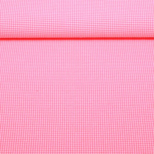 Popeline Seersucker - Carreaux vichy Fluo Rose