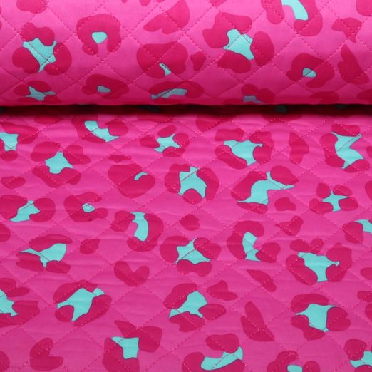 Tissu matelassé pour veste - Double face ouatiné Léopard et fleurs Rose