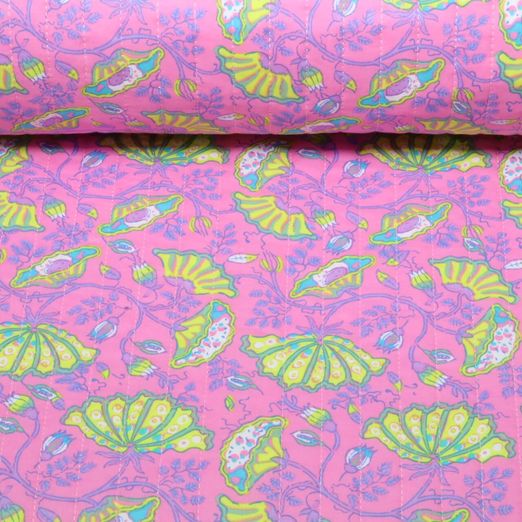 Tissu matélassé pour veste - Double face Fleurs & Ornements Rose Ouaté