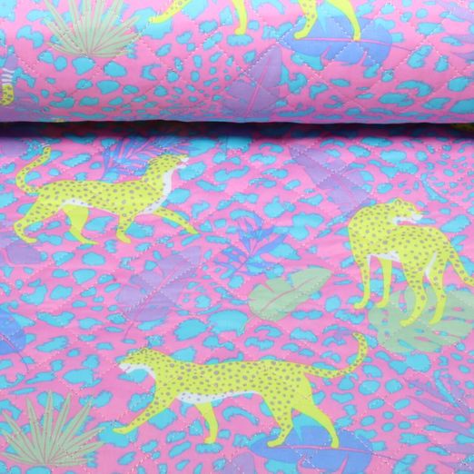 Tissu matélassé pour veste - Double face Tigre & Zèbre Rose Ouaté