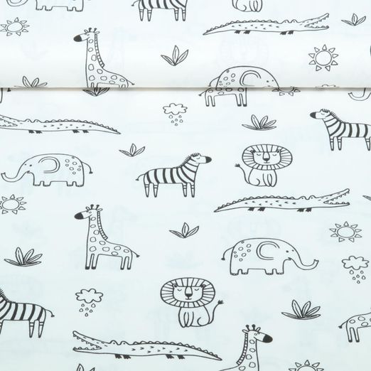 Popeline de coton - Tissu à colorier Animaux sauvages Blanc