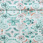 Baumwoll-Cretonne - Aqua Ornamente Blumen Weiß Grün