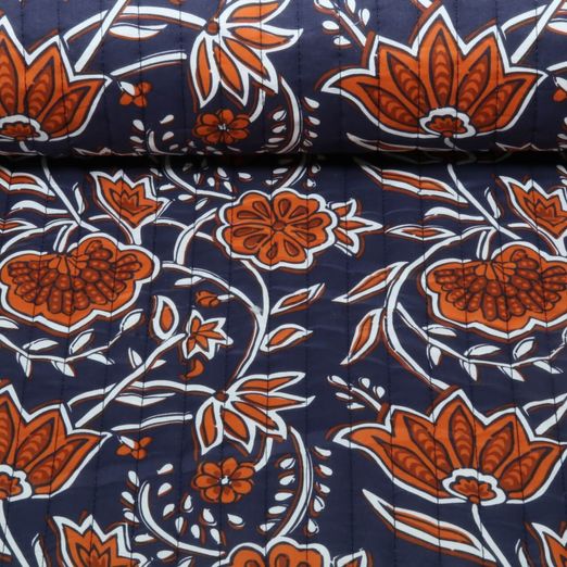 Gesteppter Jackenstoff - Doubleface Blumen & Kreise Navy Wattiert