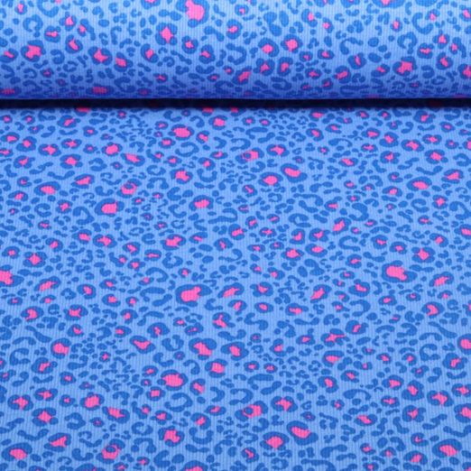 Jersey côtelé - Léopard bleu cobalt