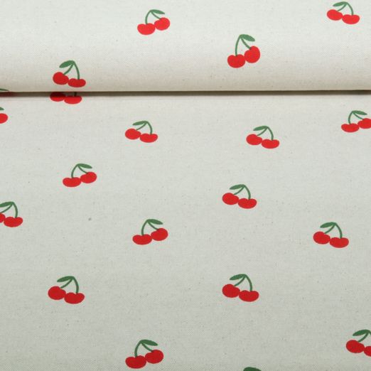 Toile canevas - Aspect lin Cerises Naturel Toile canevas - Aspect lin Cerises Naturel