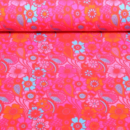 Sweat d'été - French Terry Impr. digitale Vintage Fleurs Fuchsia