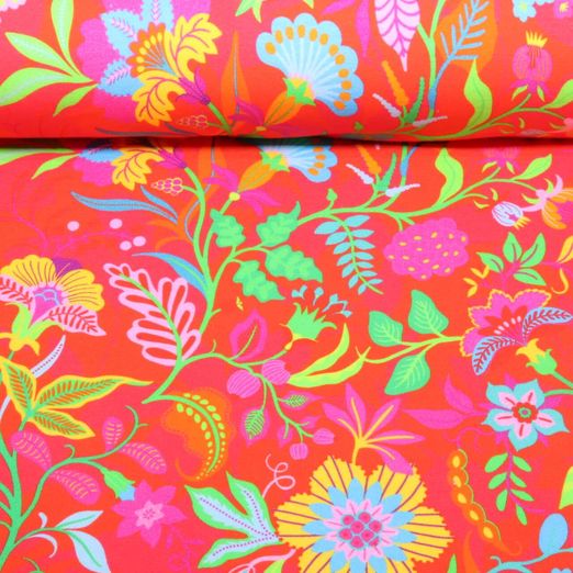 Sweat d'été - French Terry Impr. digitale Motif Bohème Fleurs Rouge