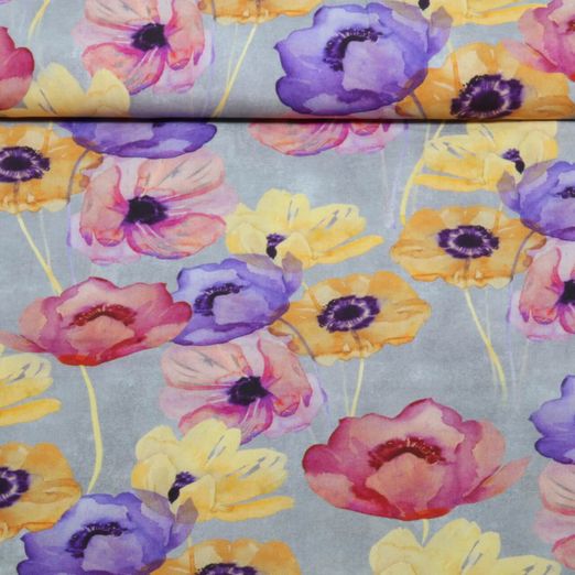 Viscose - Digital Fleurs colorées Gris