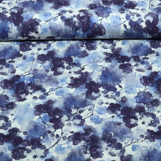 Viskose - Stretch Digital Aquarellblumen Jeansblau Viskose - Stretch Digital Aquarellblumen Jeansblau