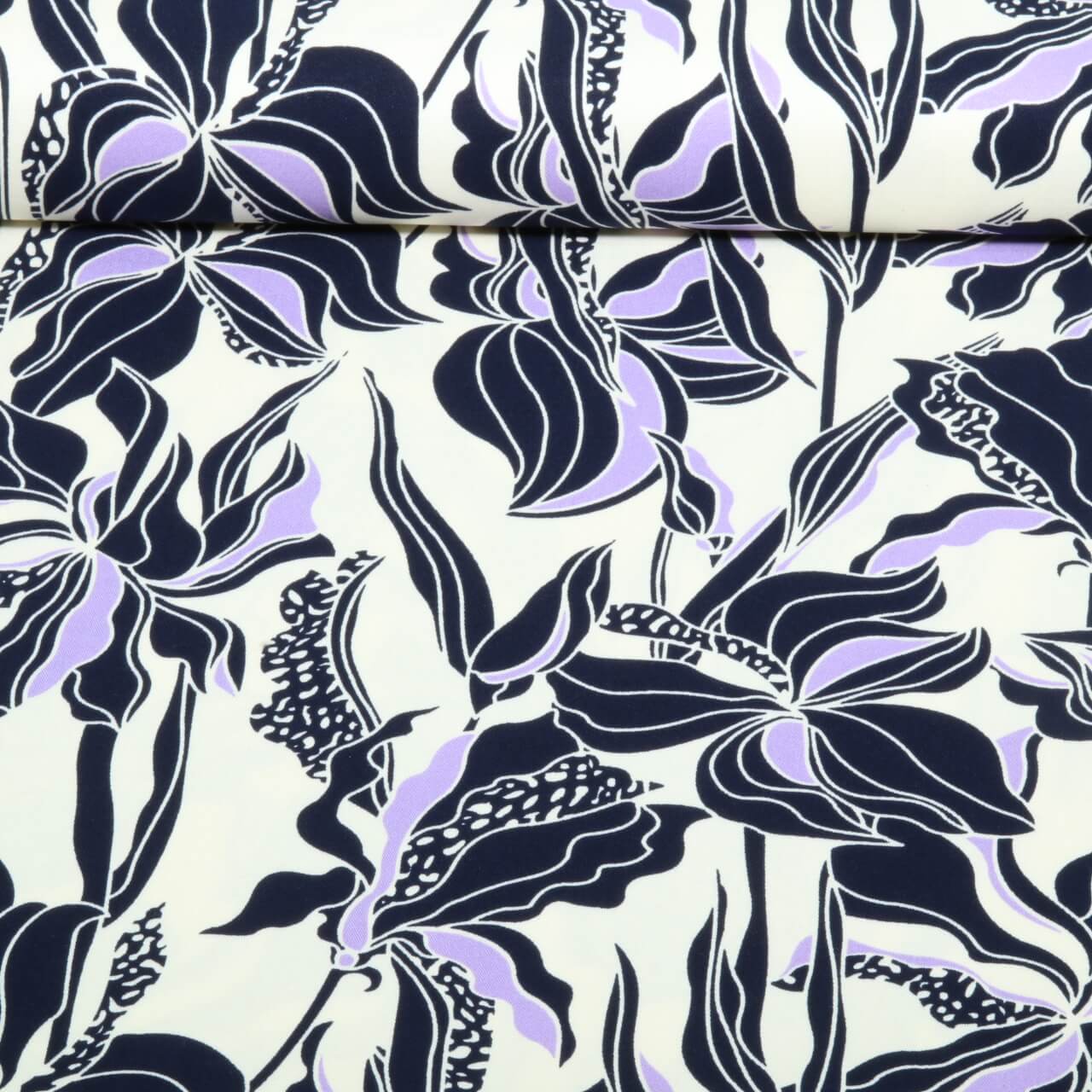 Viscose - Fleurs stretch écru-0 Viscose - Fleurs stretch écru-0