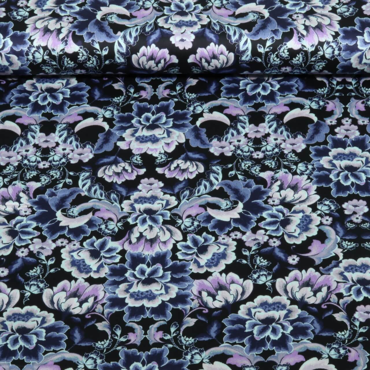 Coton Satin - Digital Fleurs Noir-0 Coton Satin - Digital Fleurs Noir-0