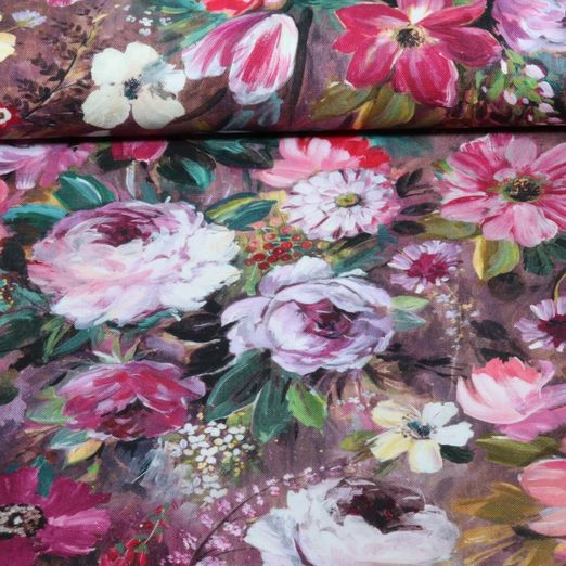 Toile de coton - Fleurs peintes numériquement Mauve