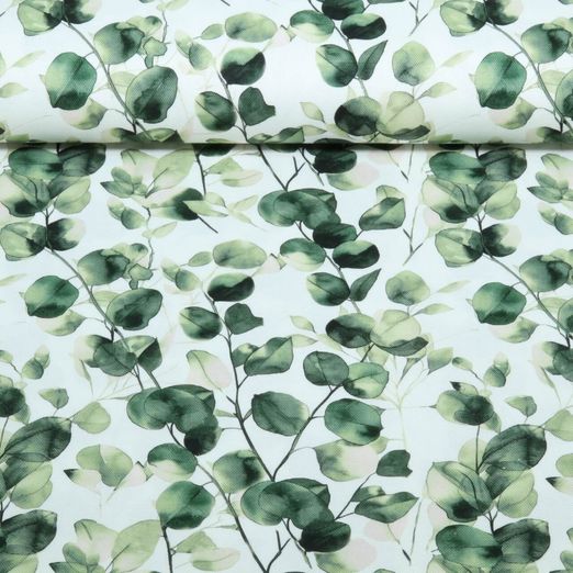 Toile de coton - Digital Eucalyptus Blanc