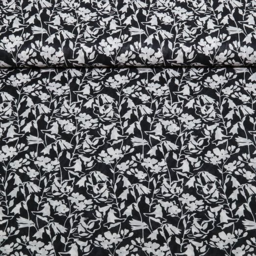 Voile de coton - fleurs noir