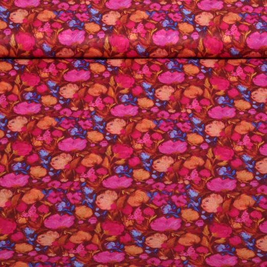 Voile de coton - fleurs numériques rouge bordeaux