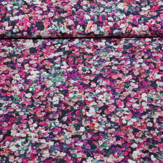 Viscose - Digital Petites fleurs Lurex Fuchsia