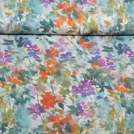 Satin viscose - Digital fleurs vert