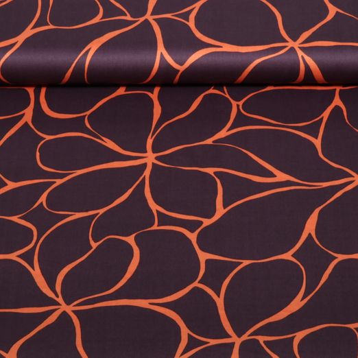 Coton Satin - Grandes fleurs Marron foncé Coton Satin - Grandes fleurs Marron foncé