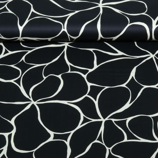 Coton Satin - Grandes Fleurs Noir Coton Satin - Grandes Fleurs Noir