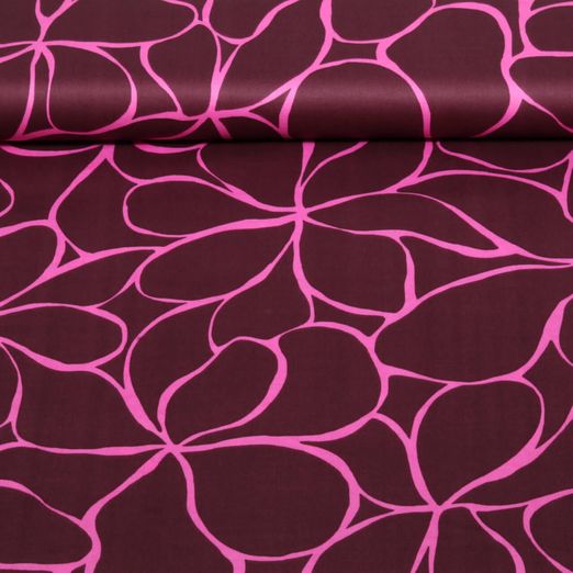 Coton Satin - Grandes fleurs rouge bordeaux Coton Satin - Grandes fleurs rouge bordeaux