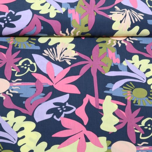 Viscose - fleurs bleu marine Ecovero™