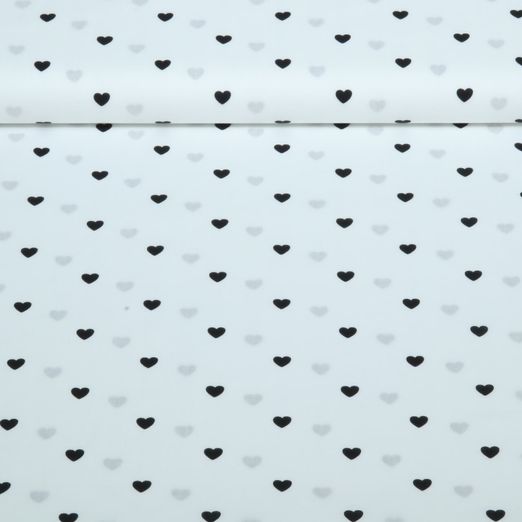 Popeline de coton coeurs Blanc Noir Popeline de coton coeurs Blanc Noir