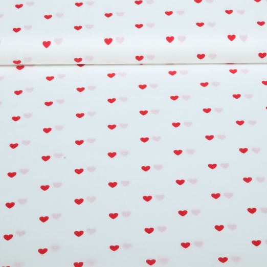 Popeline de coton coeurs Blanc Rouge