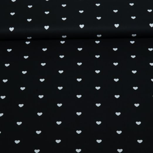 Popeline de coton coeurs Noir Blanc