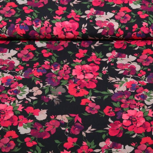 Viskose - Digital Rosenblüten Schwarz Ecovero™