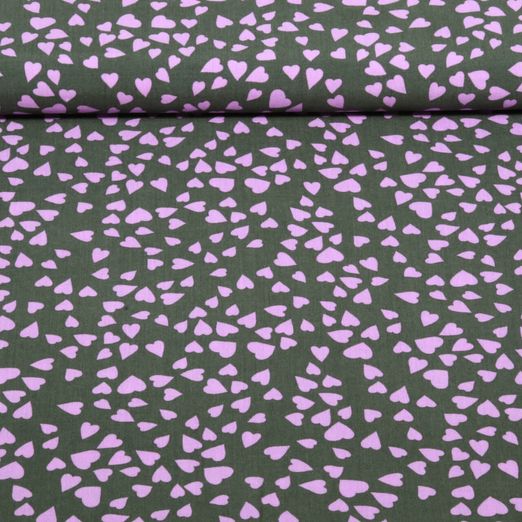 Viscose - coeurs Vert militaire Ecovero™