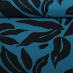 Tissu robes et blouses - Stretch feuilles Bleu pétrole Tissu robes et blouses - Stretch feuilles Bleu pétrole