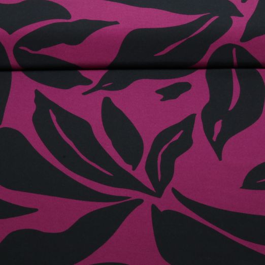 Tissu robes et blouses - Stretch Feuilles Myrtille