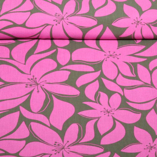 Viscose - grandes fleurs Kaki