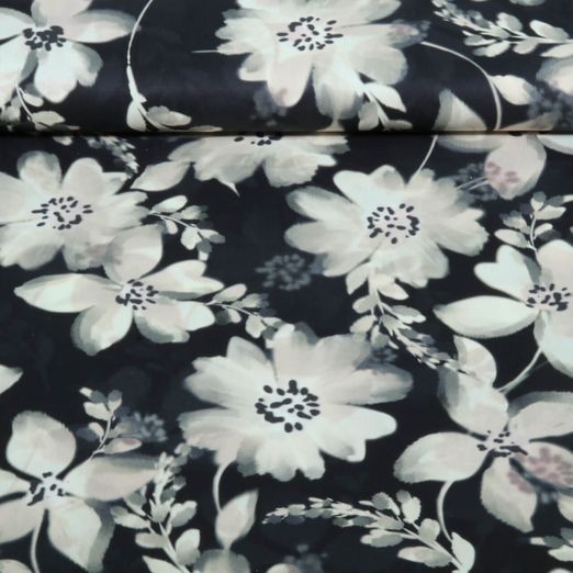 Coton-viscose - Fleurs numériques Noir Coton-viscose - Fleurs numériques Noir