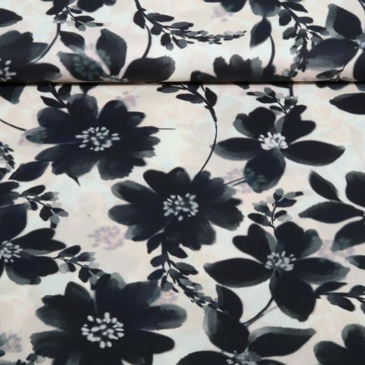 Coton-viscose - fleurs numériques Beige