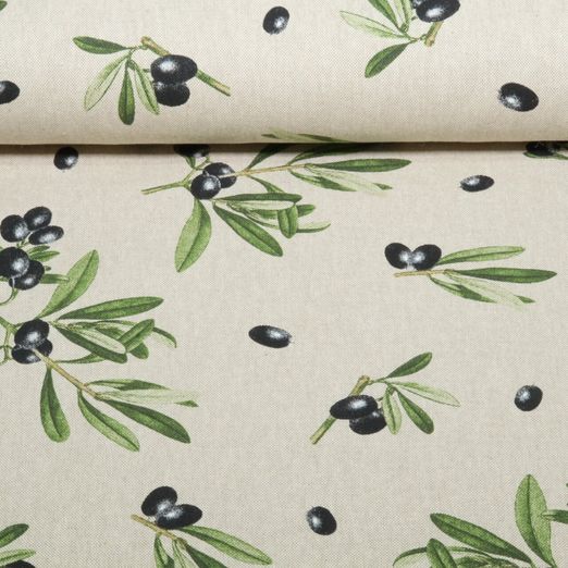 Toile canevas - aspect lin branches d'olivier Beige Toile canevas - aspect lin branches d'olivier Beige