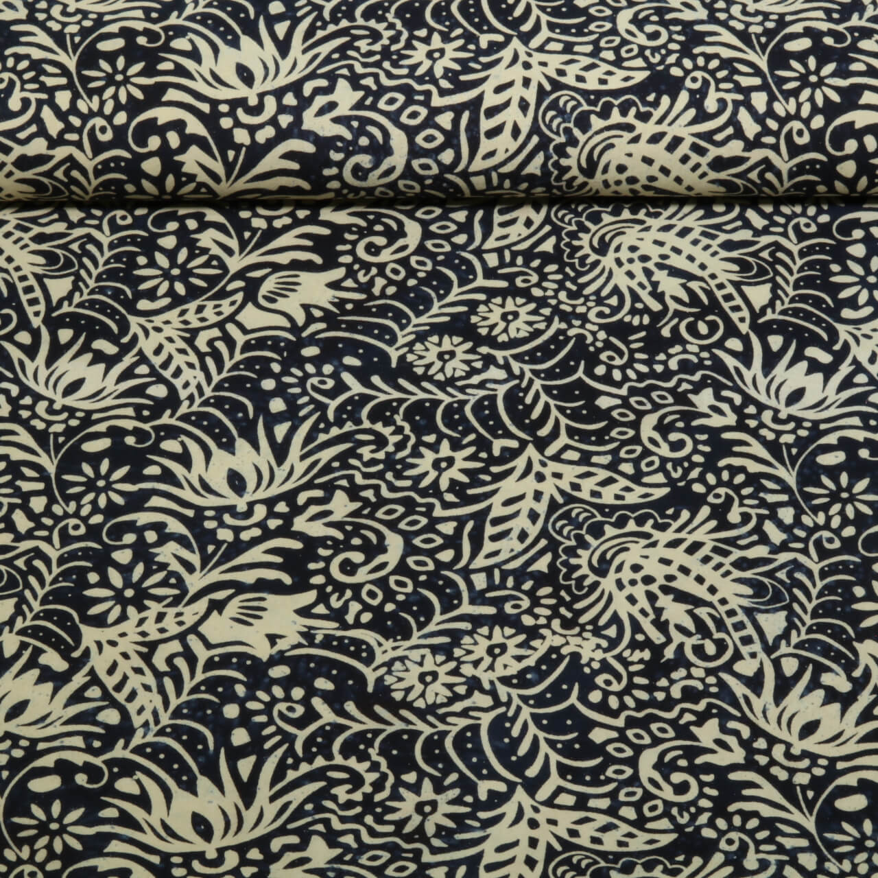 Baumwoll-Webware - Batik Handgefertigt Blumen Marine-0 Baumwoll-Webware - Batik Handgefertigt Blumen Marine-0