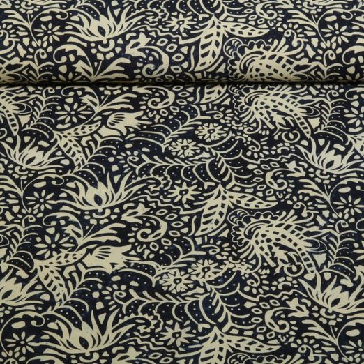 Baumwoll-Webware - Batik Handgefertigt Blumen Marine Baumwoll-Webware - Batik Handgefertigt Blumen Marine