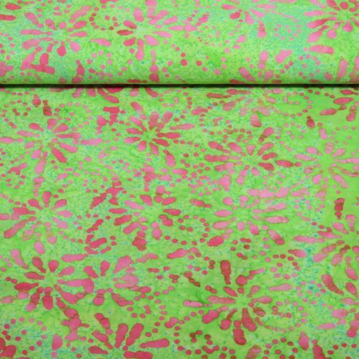 Coton tissé - Batik fait main fleurs Vert pomme