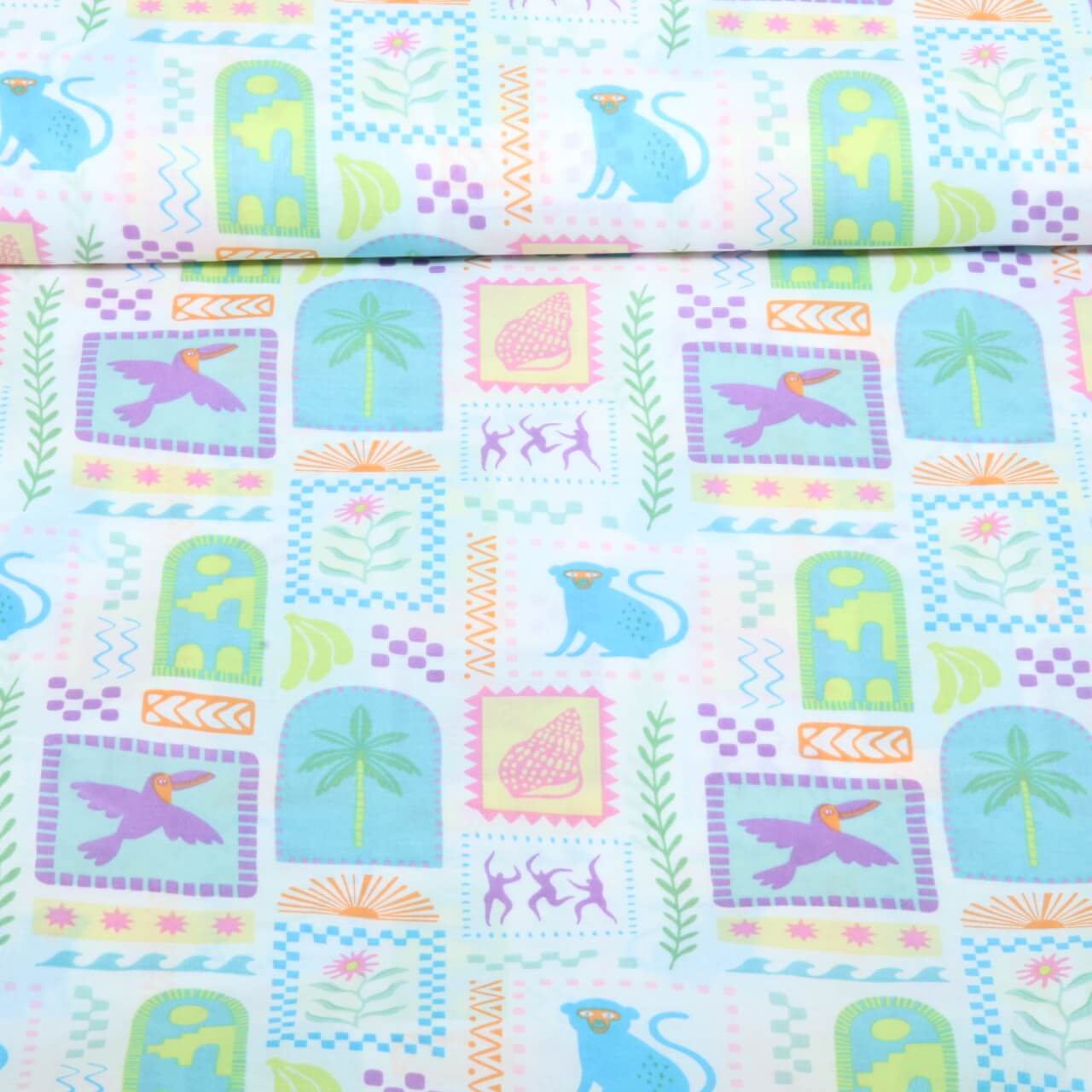 Voile de coton - Qjutie & the Qjutest Ecussons Blanc Multicolore-0 Voile de coton - Qjutie & the Qjutest Ecussons Blanc Multicolore-0
