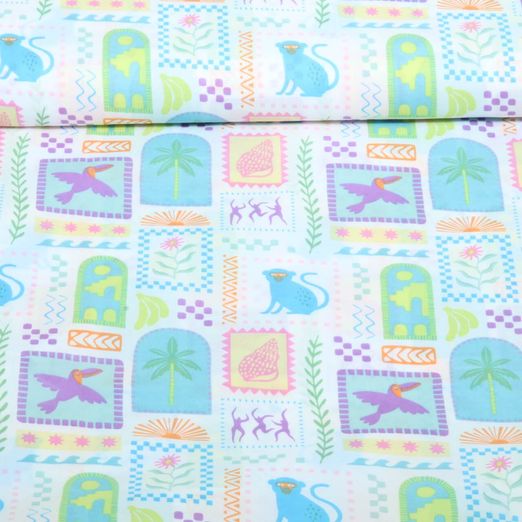 Voile de coton - Qjutie & the Qjutest Ecussons Blanc Multicolore Voile de coton - Qjutie & the Qjutest Ecussons Blanc Multicolore
