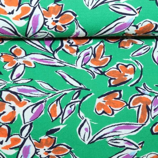 Viscose - Fleurs stretch Vert Bubble Viscose - Fleurs stretch Vert Bubble