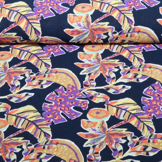 Tissu robes et blouses - Feuilles tropicales Bleu nuit Tissu robes et blouses - Feuilles tropicales Bleu nuit