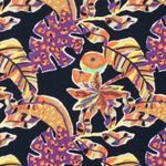 Blus- och klänningstyg - Tropical leaves midnight blue