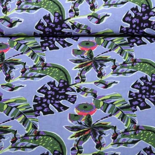 Tissu robes et blouses - Feuilles tropicales Violet